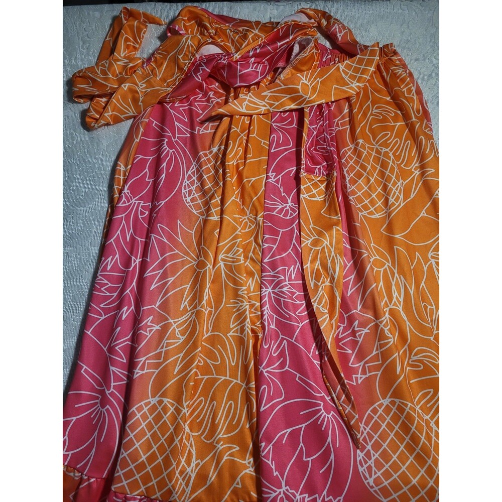SHEIN Tropical Beach Halter Maxi Dress Pink Orange Small #103 - Picture 4 of 10
